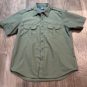 Propper Mens Olive Green Short Sleeve Button‎ Up Shirt Military Workwear Size L
